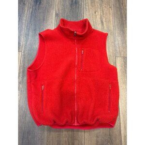 Vintage Lands End Mens Red Fleece Vest XL USA Deep Pile Full-Zip Pockets